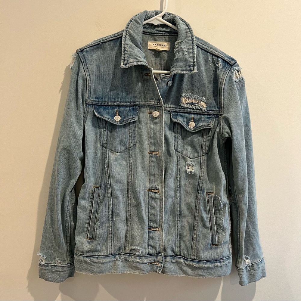 PacSun distressed‎ denim jean jacket womens size S